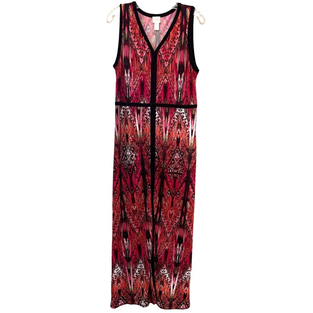 Chicos Multi-Color Sleeveless Maxi Dress Size Medium 8/10 Brown Orange Red Black